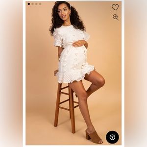 Pinkblush Cream Floral Applique Maternity Flounce Dress